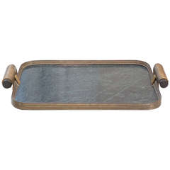 Art Deco Faux Marble and Bakelite Tray with Copper Frame