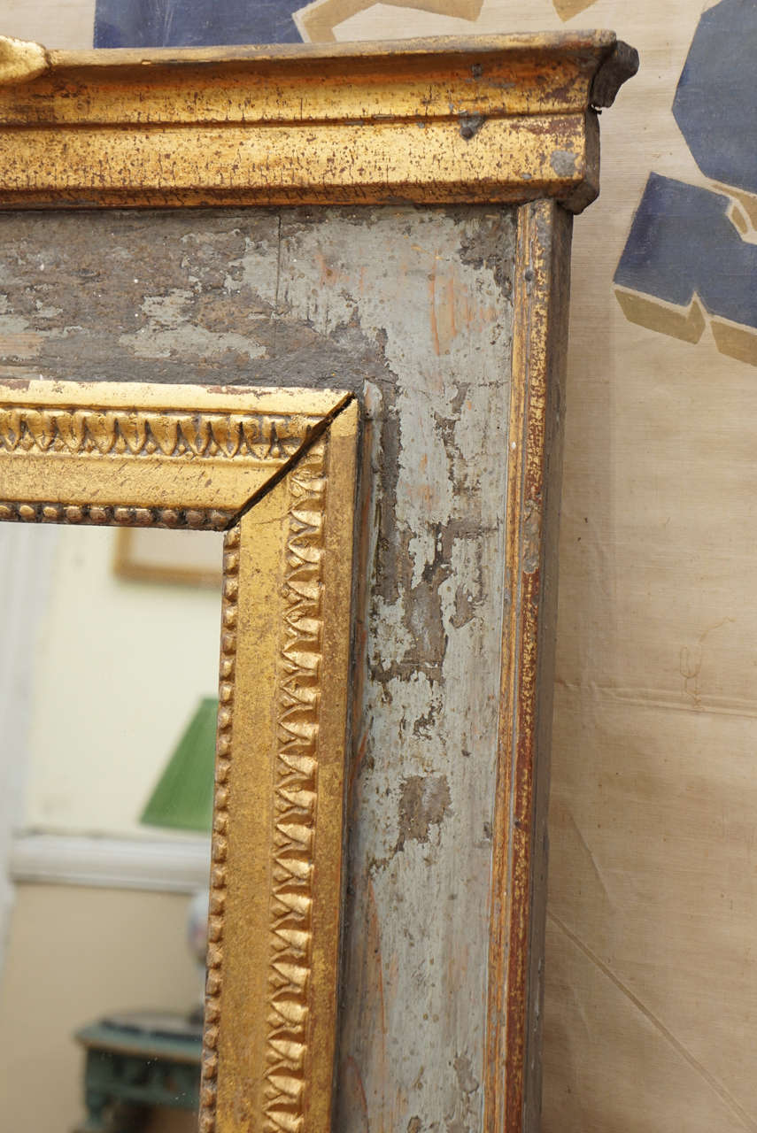 French Classical Grey Painted and Parcel-Gilt Mirror