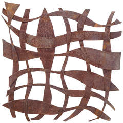 Vintage Abstract Sculpture, Wrought Iron Wall Hanging