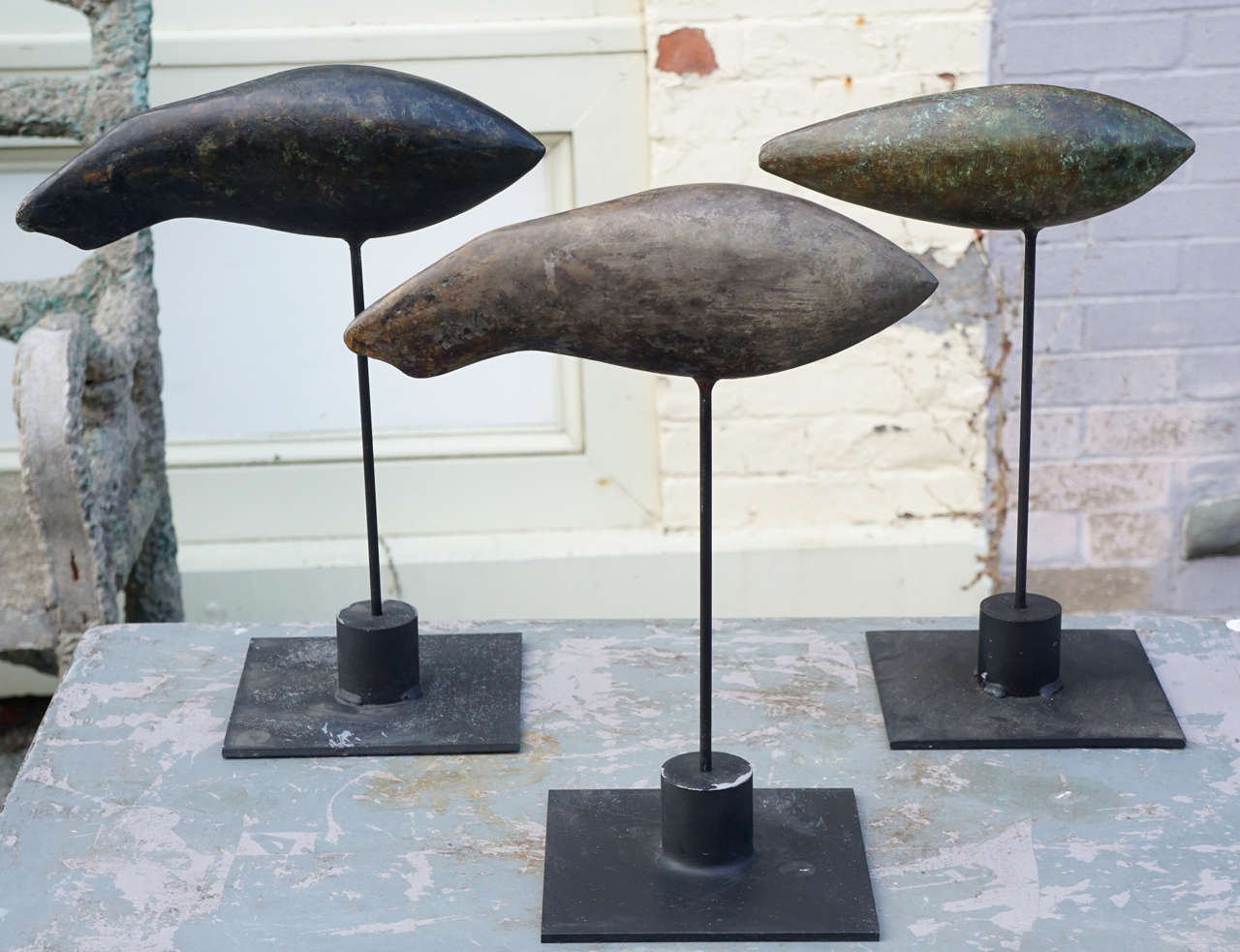 Sharon Wandel, Collection of Three Bronze Fish Sculptures on Stands