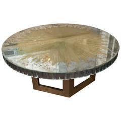 Vintage Églomisé Mirrored Glass Table with Gold Leafed Base