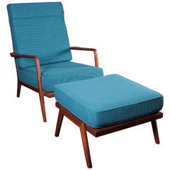 Vintage Solid Walnut Lounge Chair and Ottoman by Mel Smilow 1