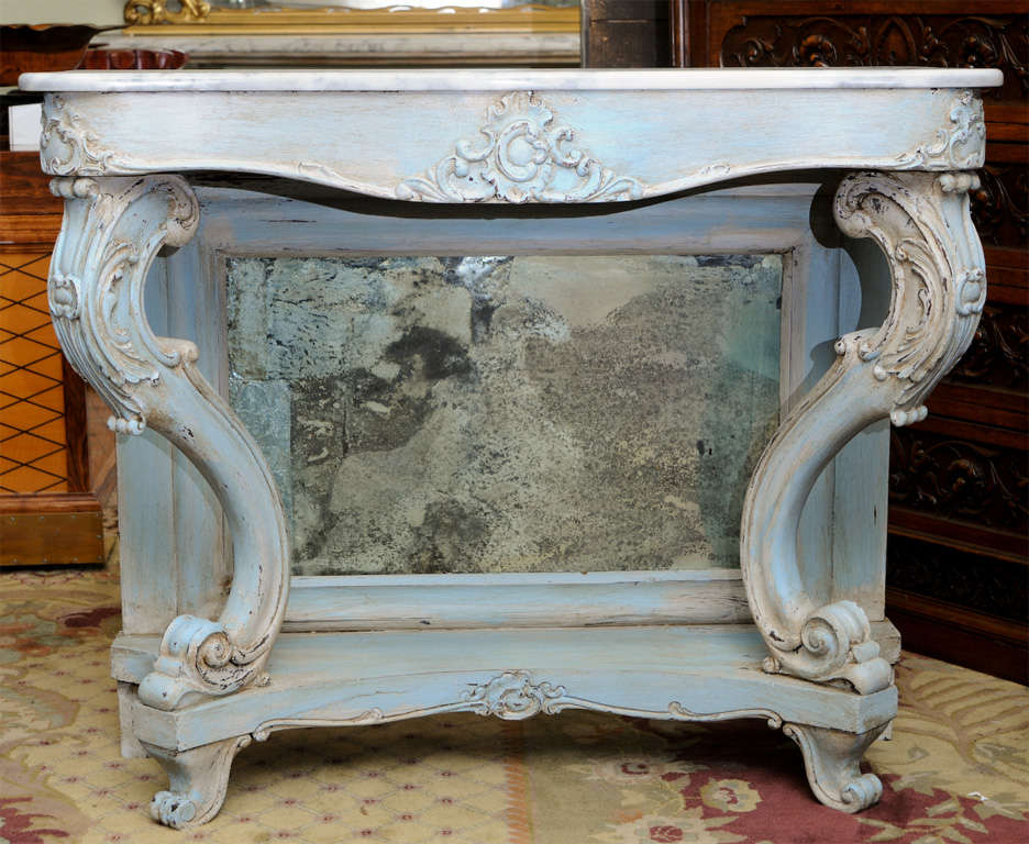 Superb Hand Painted Cream & Blue Console