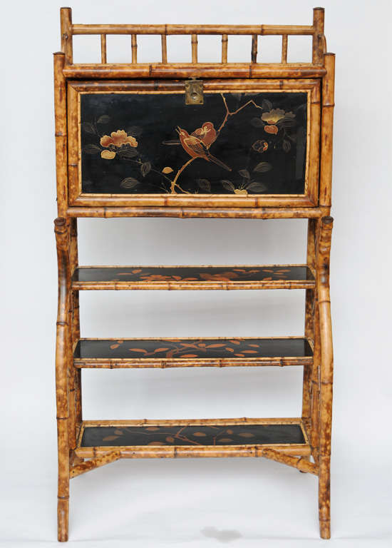 Superb English bamboo desk with Bird & Foliate