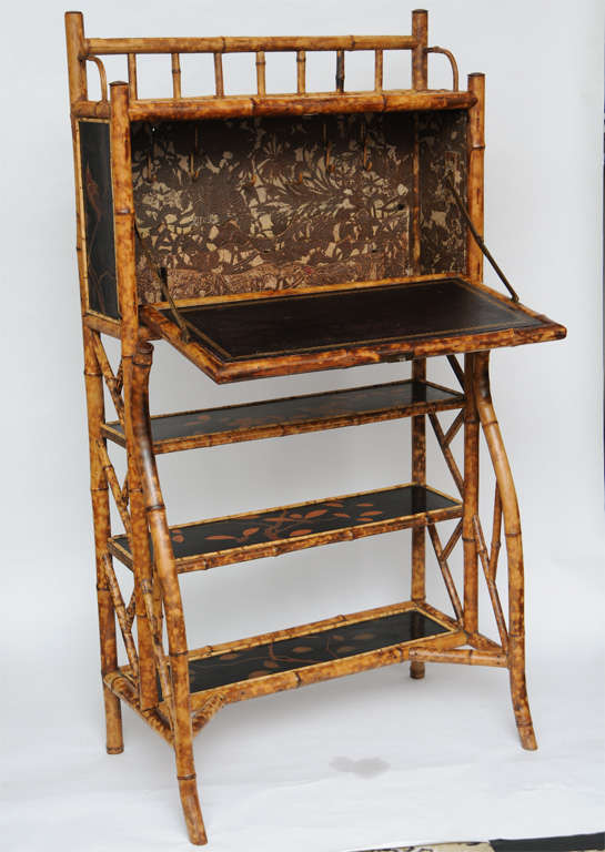 British Superb English Bamboo desk with drop front 