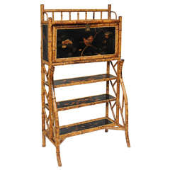 Superb English Bamboo desk with drop front "Bird & Foliate" design