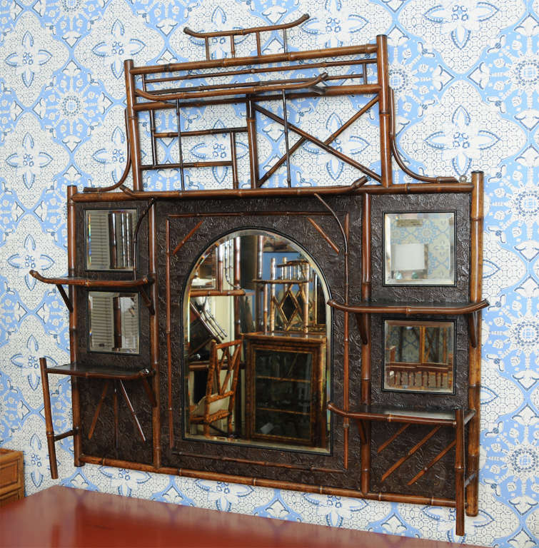 19th Century English Bamboo mirrored and shelf