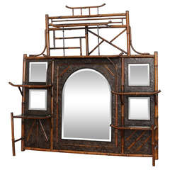 Antique 19th Century English Bamboo mirrored and shelf