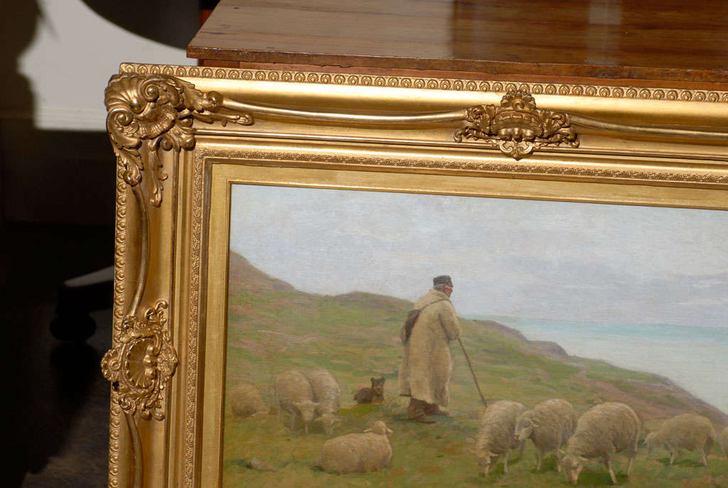 American Rural Sheep and Shepherd Animal Oil on Canvas Painting by Gaylord Truesdell