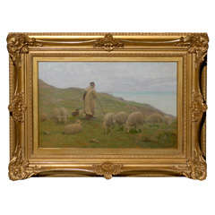 Rural Sheep and Shepherd Animal Oil on Canvas Painting by Gaylord Truesdell