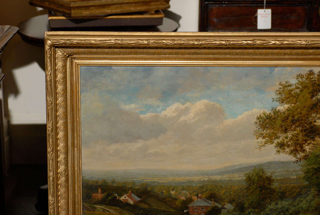 English Landscape of Girl with Ducks in Antique Gilt Frame 2
