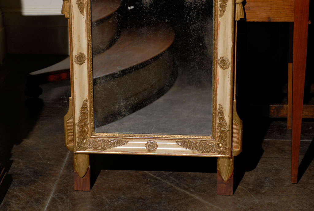 19th Century French Louis XVI Style Crested Gilt Patinated Mirror with Trophy In Good Condition In Atlanta, GA