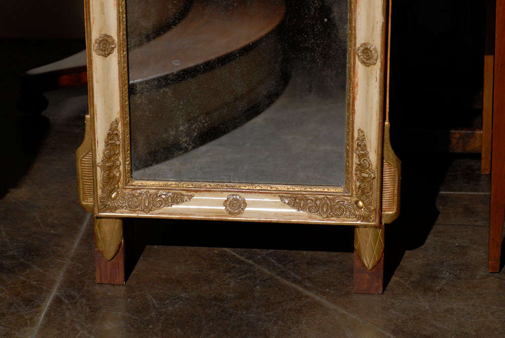 19th Century French Louis XVI Style Crested Gilt Patinated Mirror with Trophy 3