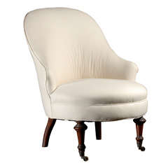 Antique English Slipper Chair Upholstered in Muslin.