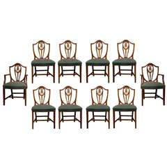 Antique Set of 10 Sheraton Style Shield-Back Dining Chairs