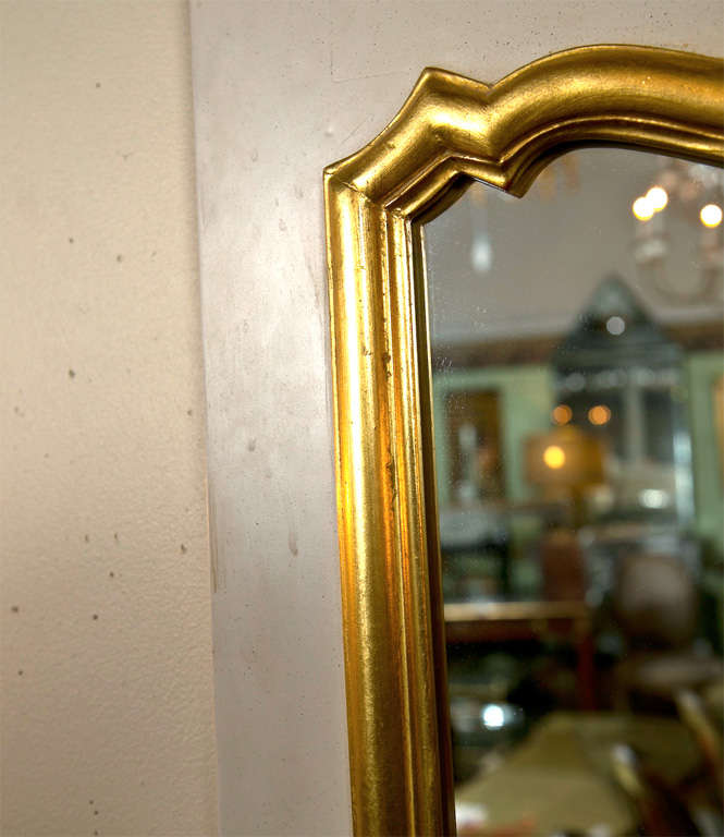 Wood French Louis XVI Style Painted And Parcel Gilt Trumeau Mirror Exquisite Detail