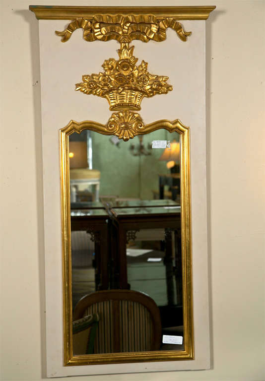 French Louis XVI Style Painted And Parcel Gilt Trumeau Mirror Exquisite Detail 1