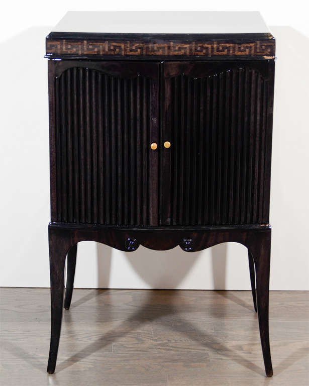 American Pair of Hollywood Greek Key Inlay Design Side Tables/Night Stands