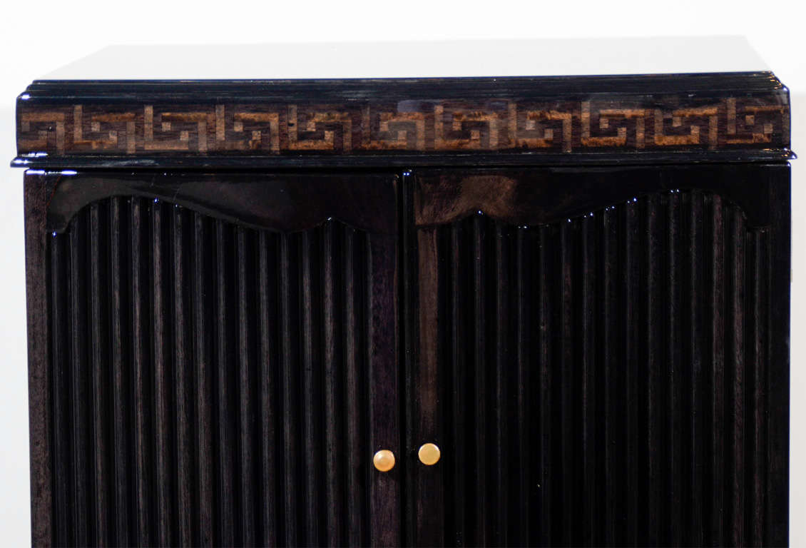 Pair of Hollywood Greek Key Inlay Design Side Tables/Night Stands In Excellent Condition In New York, NY