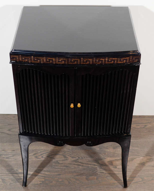 20th Century Pair of Hollywood Greek Key Inlay Design Side Tables/Night Stands