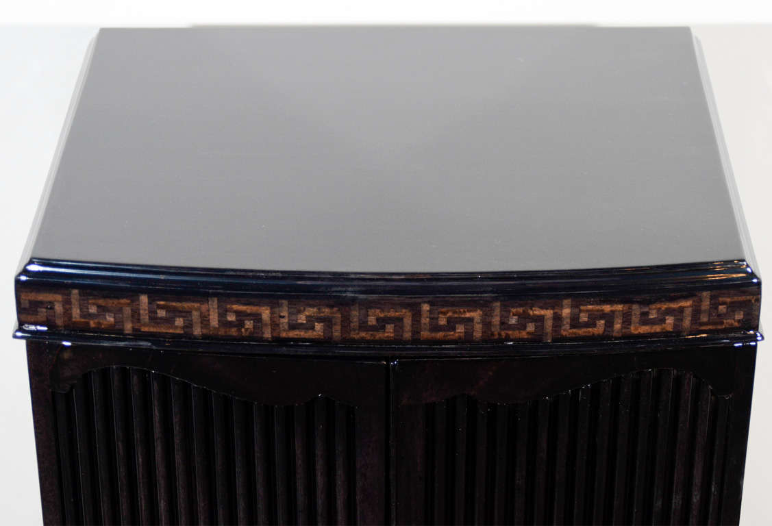 Pair of Hollywood Greek Key Inlay Design Side Tables/Night Stands 1