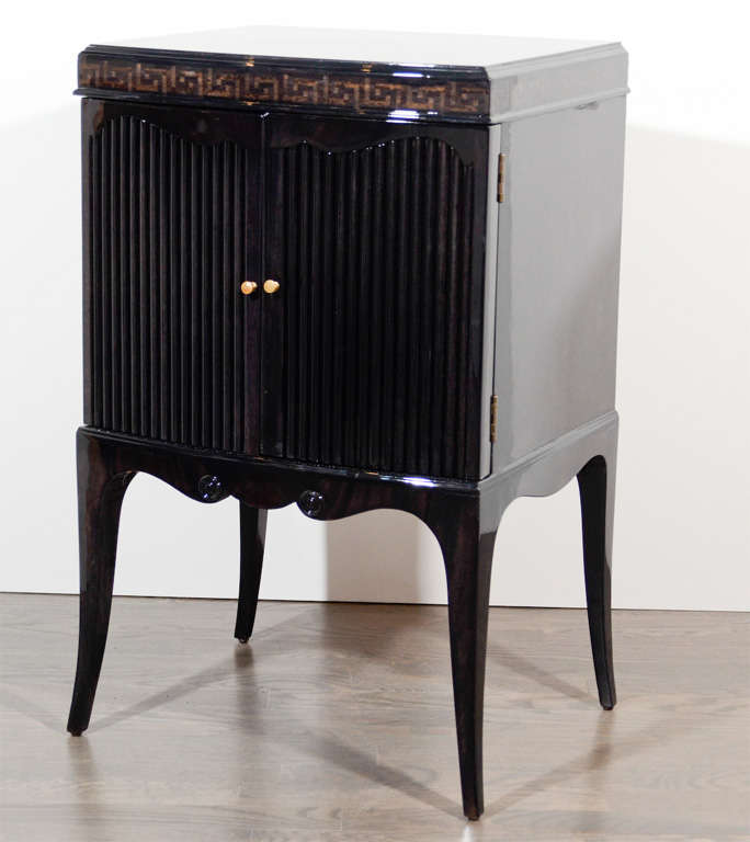 Pair of Hollywood Greek Key Inlay Design Side Tables/Night Stands 2