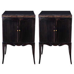 Pair of Hollywood Greek Key Inlay Design Side Tables/Night Stands