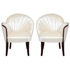 Pair of Glamorous Hollywood Channel Tufted Shell back Chairs