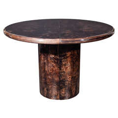 Modernist Ebonized Burled Walnut Dining Table with Pedestal Base