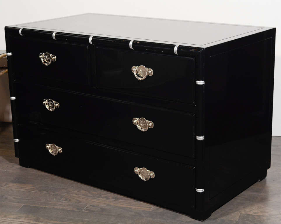 Art Deco Hollywood Low Chest With Asian Inspired Pulls In Excellent Condition In New York, NY