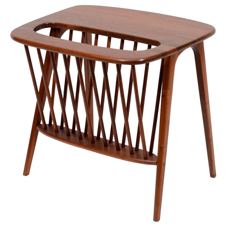 Walnut Side Table with Magazine Rack by Arthur Umanoff For Sale