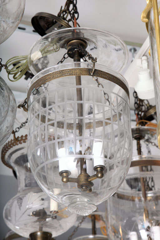Antique Glass Belljar with Plaid Style Etchings