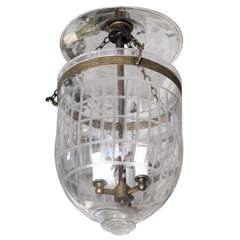 Antique Glass Belljar with Plaid Style Etchings Antique Glass Belljar with Plaid Style Etchings