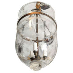 Antique Glass Belljar Lantern With Cross Hatch Etchings