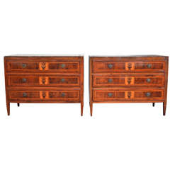 19th century pair of inlaid walnut wood chest of drawers