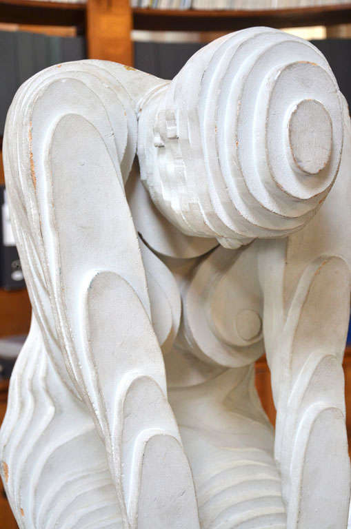 1970's white painted wood woman sculpture In Good Condition In Florence, IT