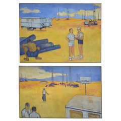 20th century pair of oil on canvas painting signed by Montagne