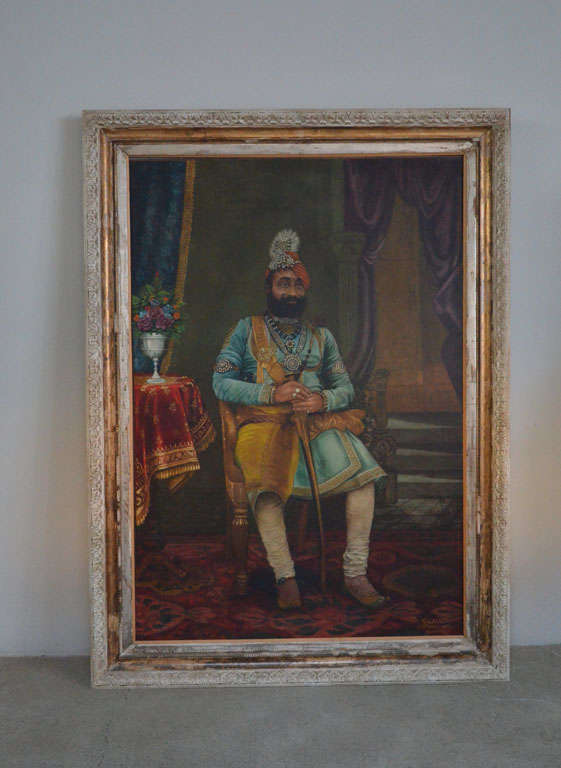 19th century oil on canvas "Maharaja" painting signed by K.LALL