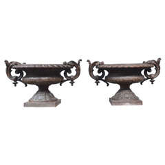 19th Century Pair Of Cast Iron Cache Pots