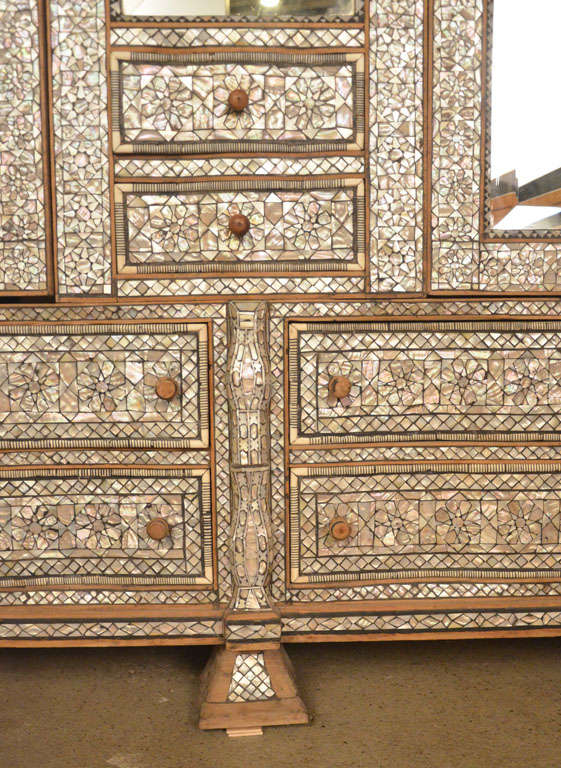 19th century wonderful Syrian mother of pearl wardrobe with mirrors