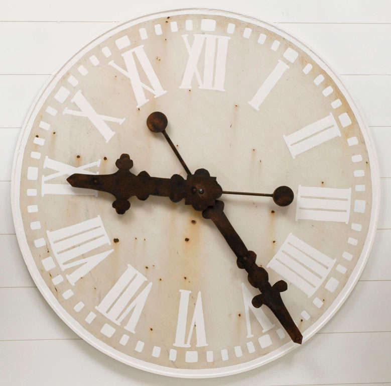 * large oversized wall clock
* original finish
* newly painted numbers
* original rusted arms & parts
* does not work
* very heavy
