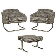 Pair of Club Chairs with Ottoman