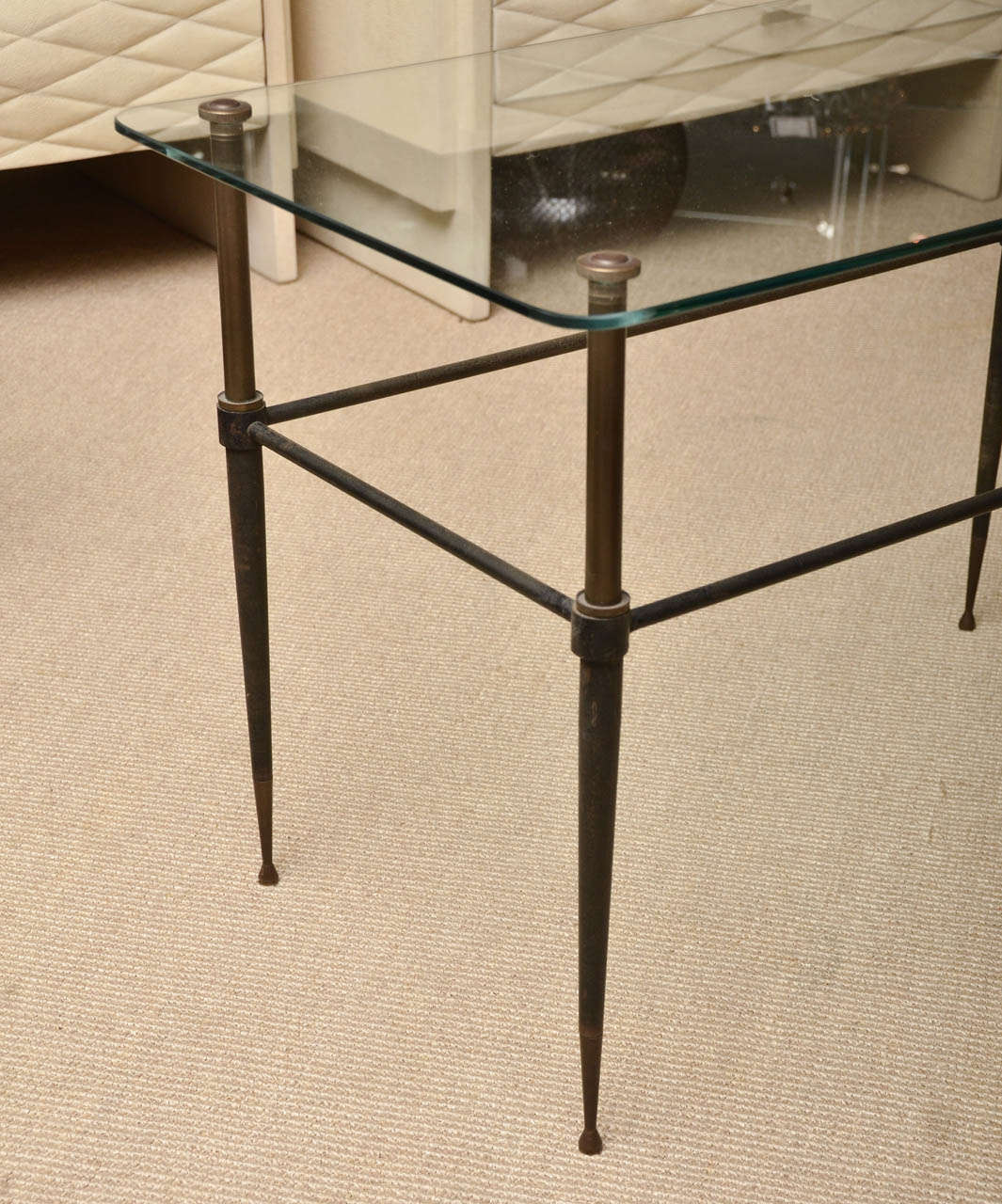 Mid-20th Century Italian Iron, Brass and Glass 2-Tier Coffee Table For Sale