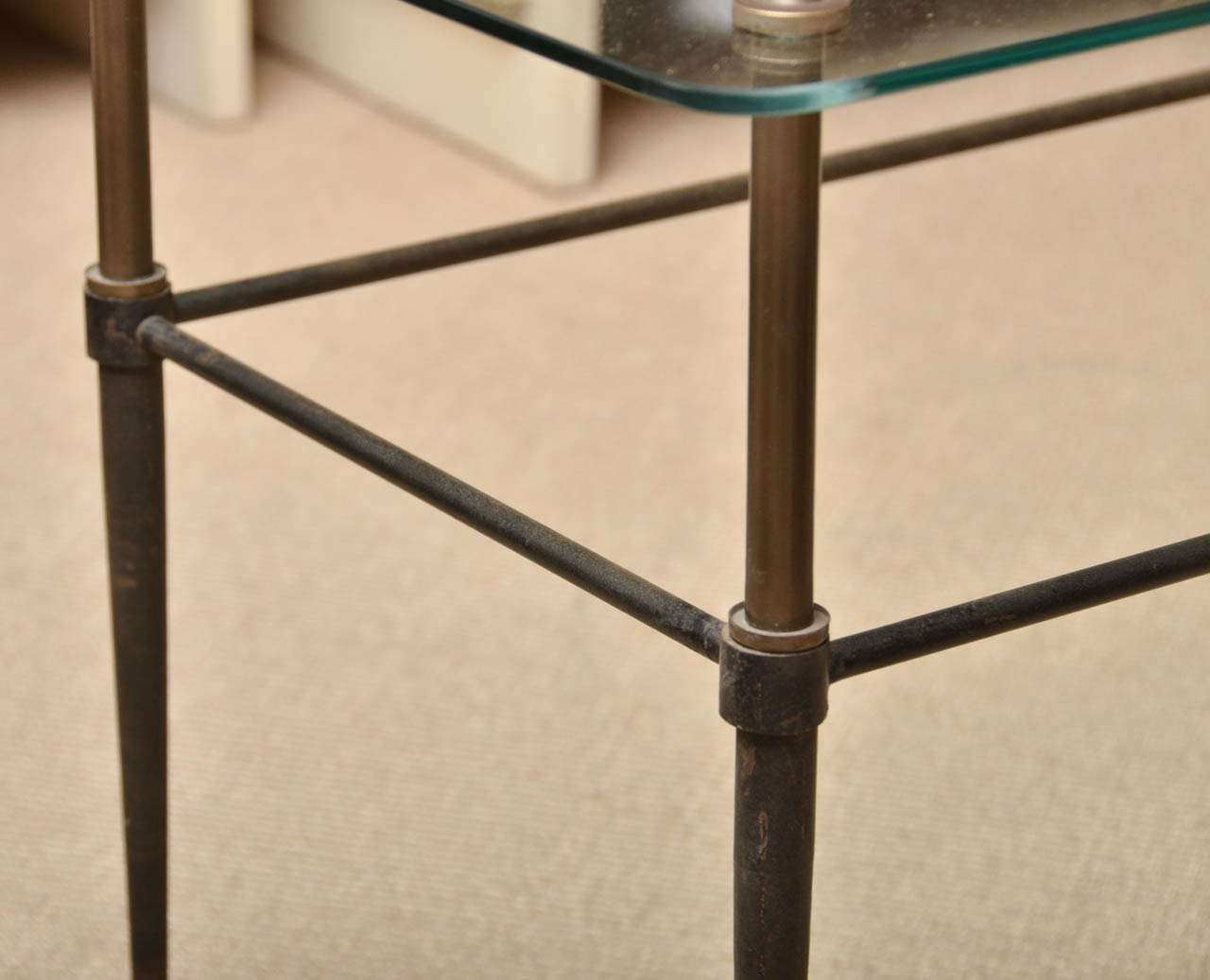 Italian Iron, Brass and Glass 2-Tier Coffee Table For Sale 1