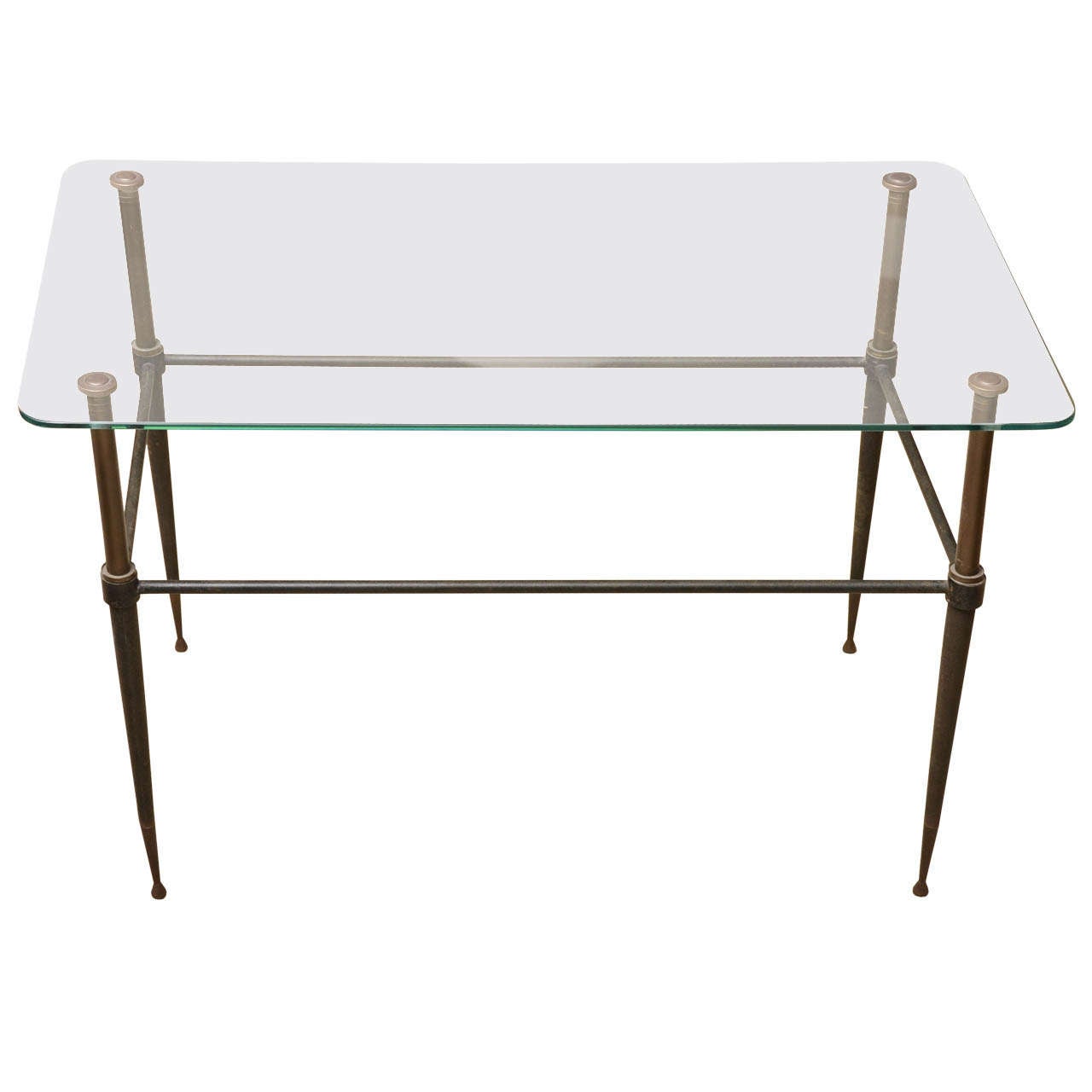 Italian Iron, Brass and Glass 2-Tier Coffee Table For Sale
