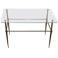 Vintage Italian Iron, Brass and Glass 2-Tier Coffee Table