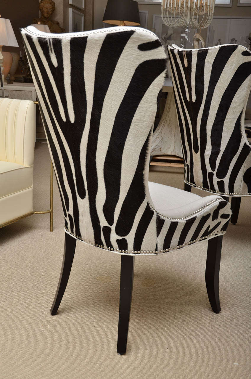 Set of Eight Zebra Stenciled Cowhide Dining Chairs For Sale 1