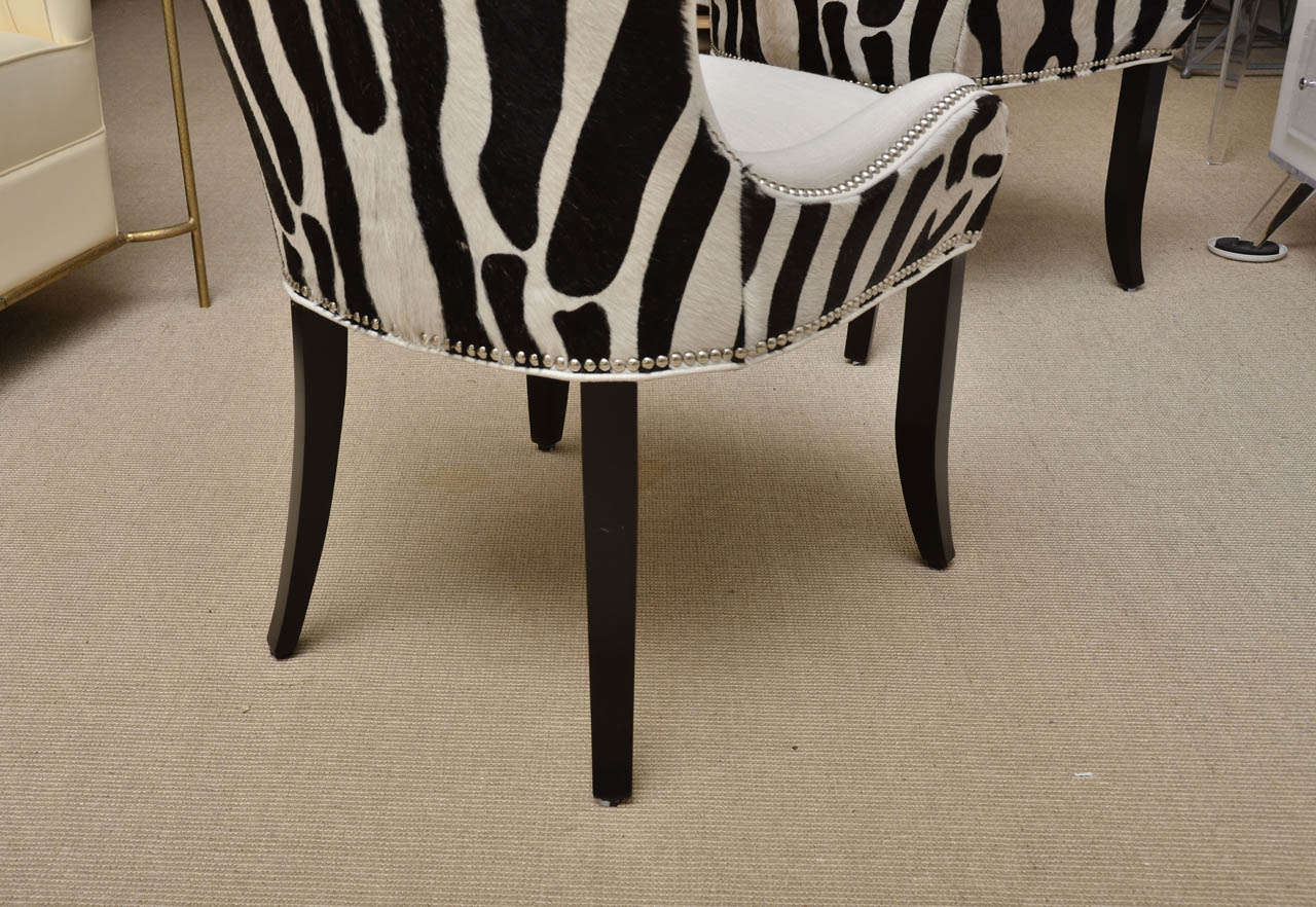 Set of Eight Zebra Stenciled Cowhide Dining Chairs For Sale 3