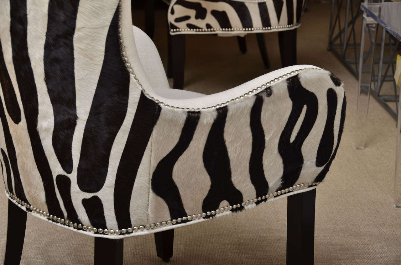 Set of Eight Zebra Stenciled Cowhide Dining Chairs For Sale 4