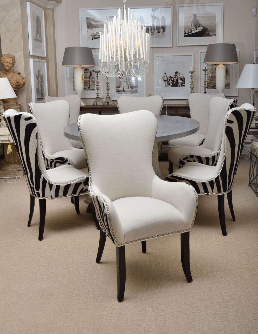 Set of Eight Zebra Stenciled Cowhide Dining Chairs For Sale 5